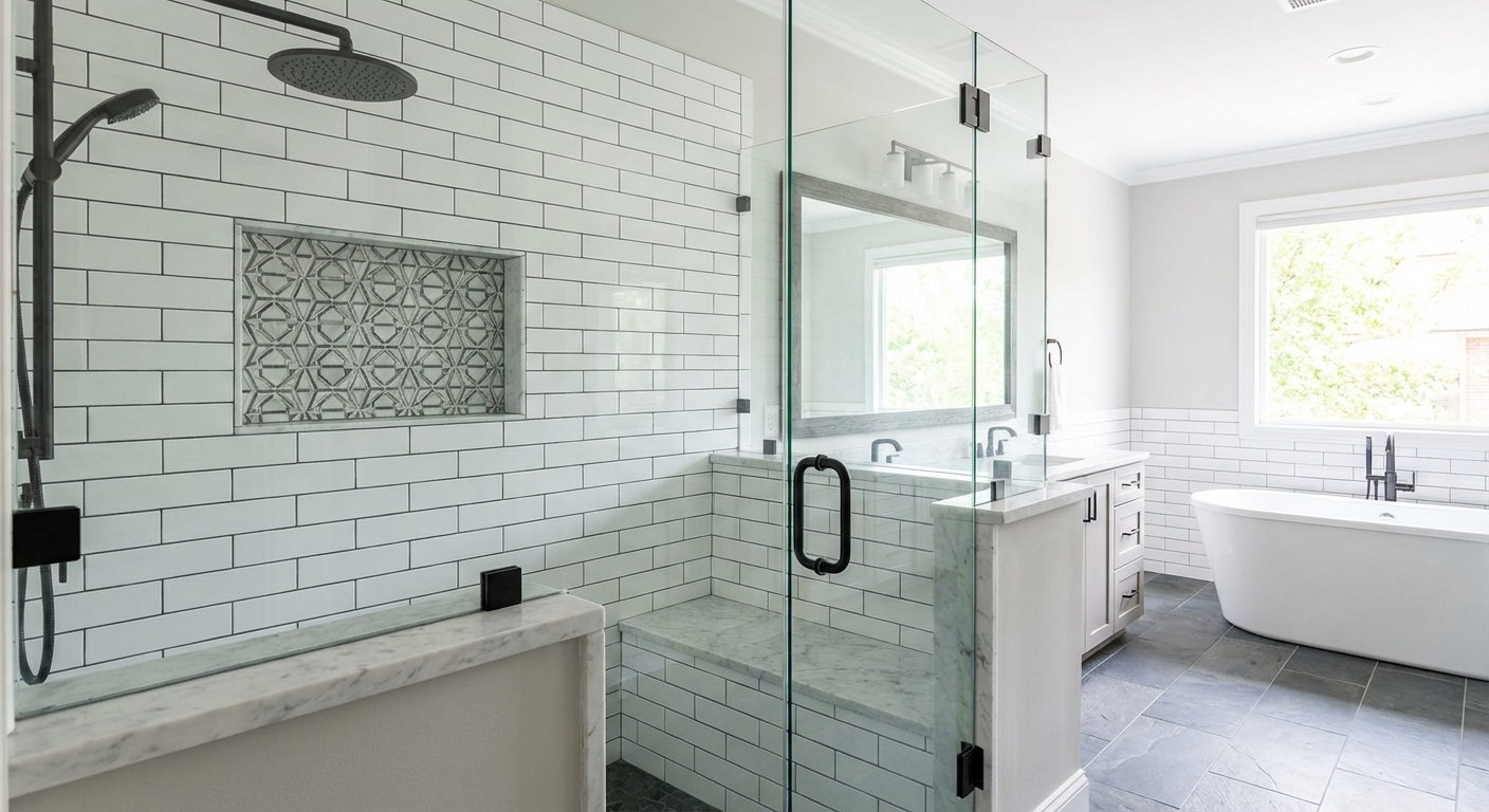 Custom shower enclosure adding style and elegance to a Charlotte bathroom