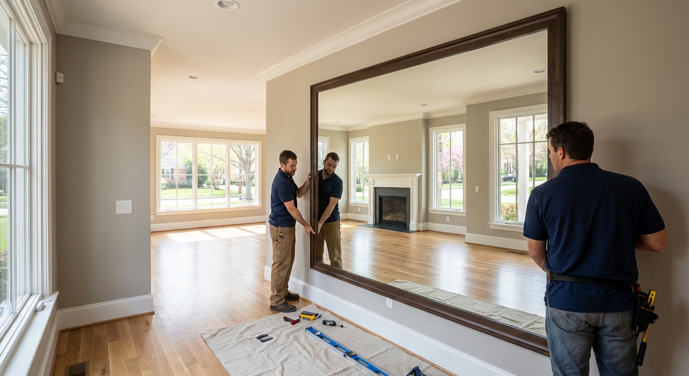 Custom mirror replacement updates Charlotte homes with modern style and increased light